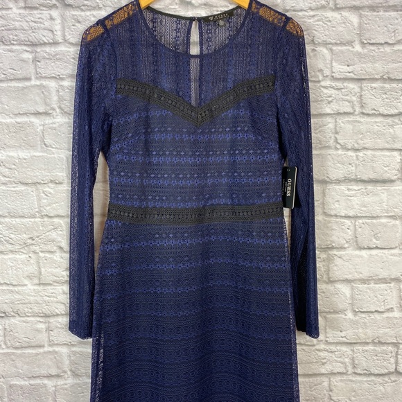 NWT Guess Lace Mesh Long Sleeve Dress - Picture 5 of 8